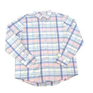 Gymboree Cotton Pastel Pink Blue Button Up Long Sleeve Plaid Shirt Size Medium